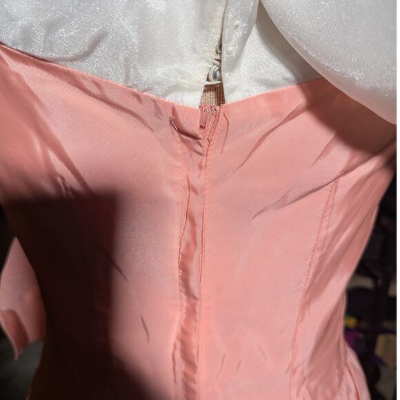 Vtg 1970s Alfred Angelo Peach Bow Accent Wrap Shoulder Formal Midi Dress Sz 6 - Picture 4 of 7